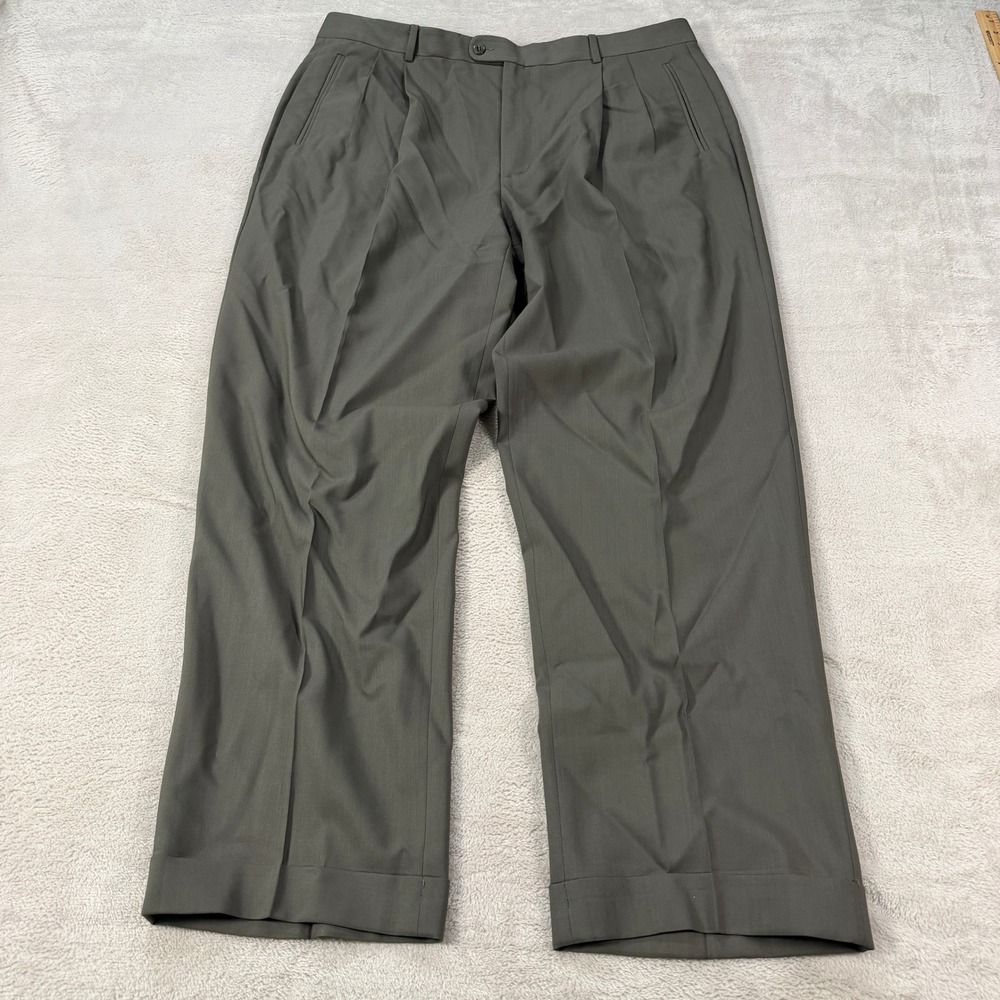 Zanella Nordstrom Mens 40x32 Duncan Pleated Wool Trousers Olive Green Italy EUC